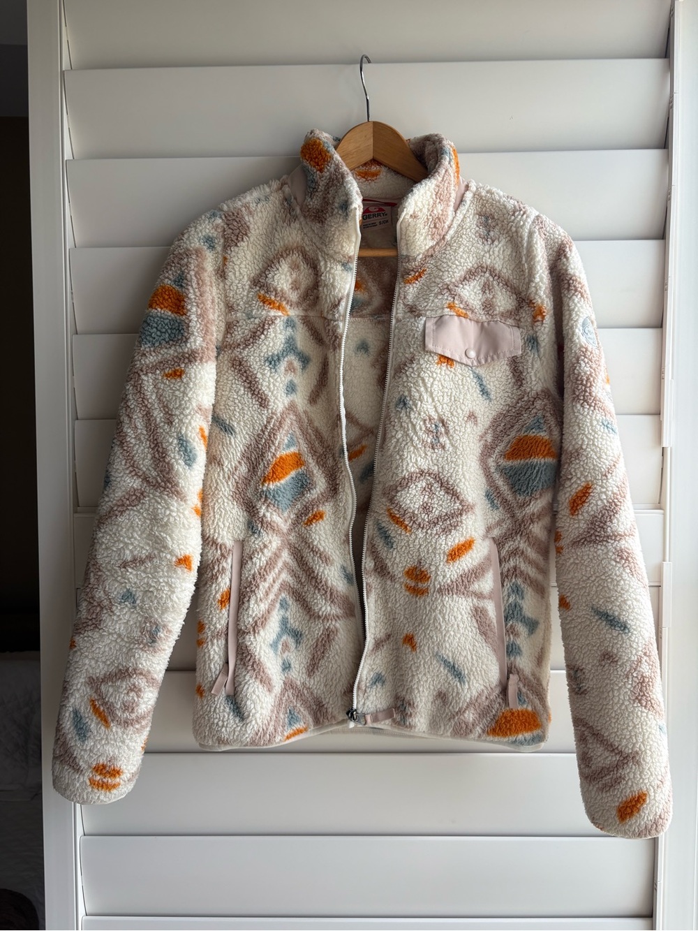 Gerry Weber Cream Sherpa Jacket with Rust & Slate Pattern